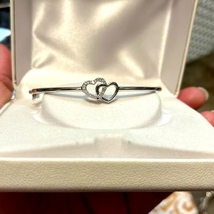 Sterling Silver Double Heart Bangle Bracelet